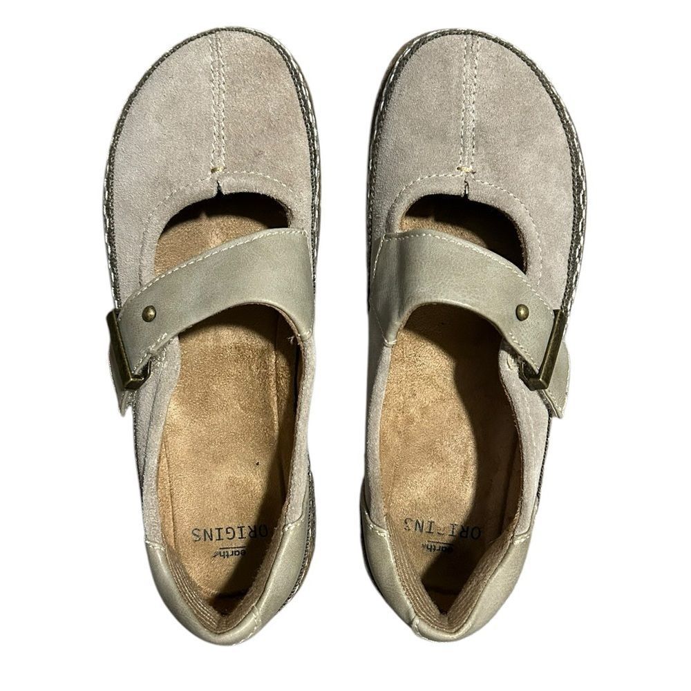 Earth Origins Essential Emme Mary Jane Suede Khaki Belcro Buckle Shoes 6.5 comfy - Picture 4 of 8